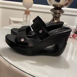 Calvin Klein Black Platform Sandals with Keyhole Design
